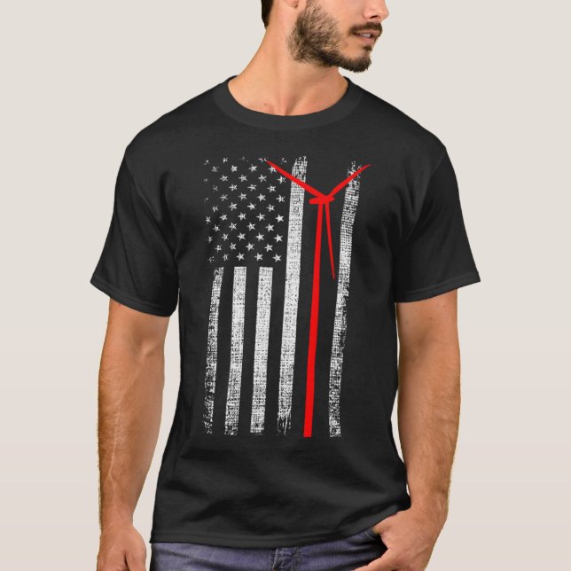 Patriotic Wind Turbine Technician American Flag Wi T-Shirt (Front)
