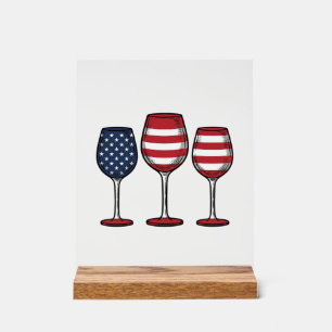 Patriotic Wine Glasses Vintage Vector Shirt Design Acrylic Sign