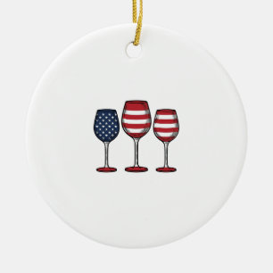 Patriotic Wine Glasses Vintage Vector Shirt Design Ceramic Ornament