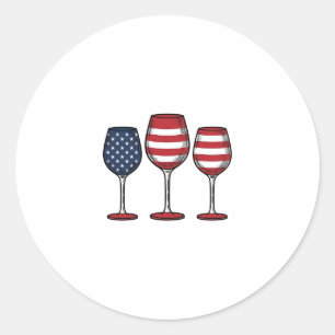 Patriotic Wine Glasses Vintage Vector Shirt Design Classic Round Sticker