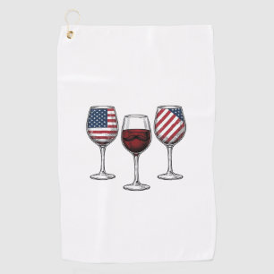 Patriotic Wine Glasses Vintage Vector Shirt Design Golf Towel
