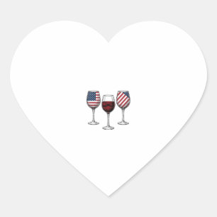 Patriotic Wine Glasses Vintage Vector Shirt Design Heart Sticker