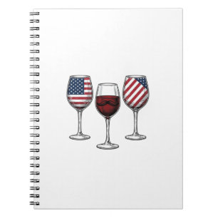 Patriotic Wine Glasses Vintage Vector Shirt Design Notebook