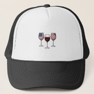 Patriotic Wine Glasses Vintage Vector Shirt Design Trucker Hat