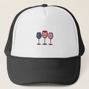 Patriotic Wine Glasses Vintage Vector Shirt Design Trucker Hat