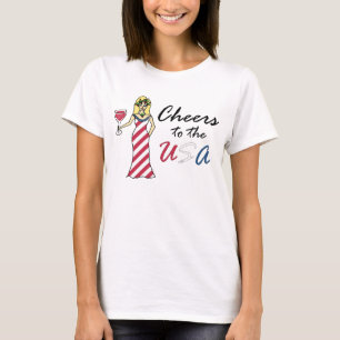Patriotic Wine Goddess "Cheers To The USA" Light T-Shirt