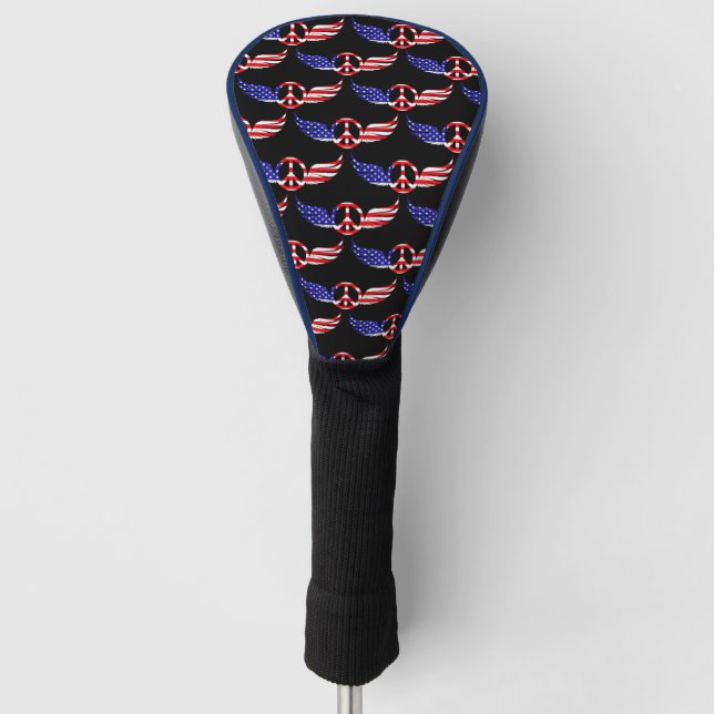 Patriotic Winged Peace Sign Golf Head Cover (Front)