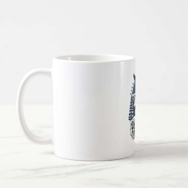 Patriotic Winter Cabin Vector Graphic Tee Coffee Mug (Left)
