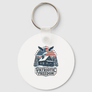 Patriotic Winter Cabin Vector Graphic Tee Key Ring