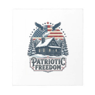 Patriotic Winter Cabin Vector Graphic Tee Notepad
