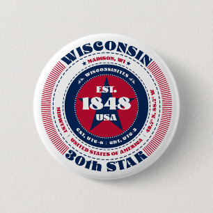 Patriotic Wisconsin Circle with State Details 6 Cm Round Badge