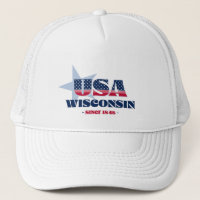 Patriotic Wisconsin Typography Trucker Hat