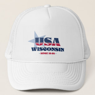 Patriotic Wisconsin Typography Trucker Hat