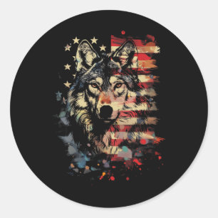 Patriotic Wolf American Flag Usa Wolf Lover Vintag Classic Round Sticker
