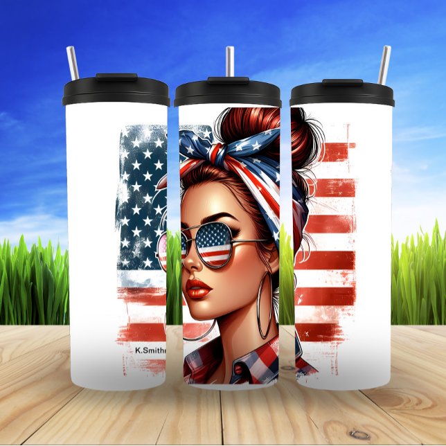 Patriotic Woman in Bold Style Thermal Tumbler (Creator Uploaded)