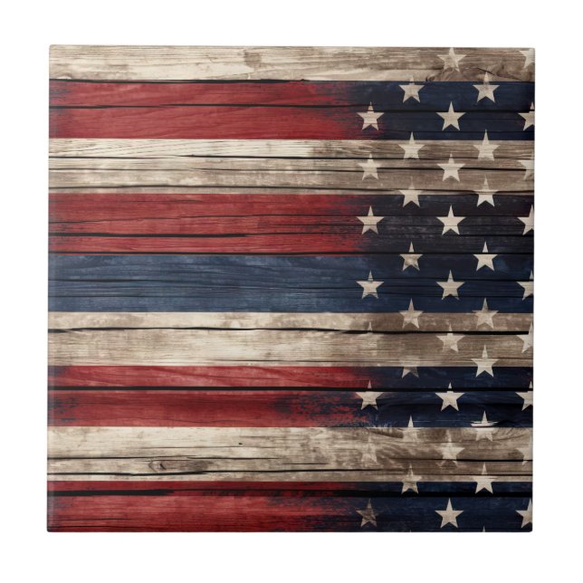 Patriotic Wood Ceramic Tile (Front)
