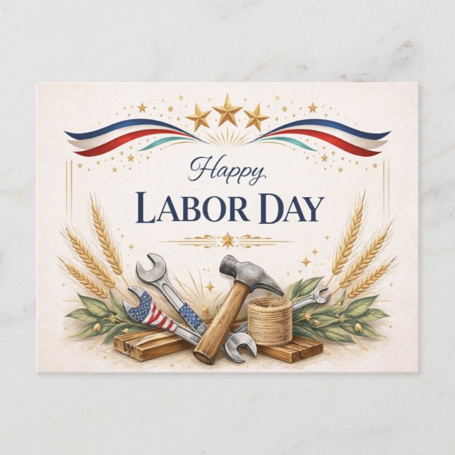 Patriotic Worker Tools Labor Day Holiday Postcard (Front)