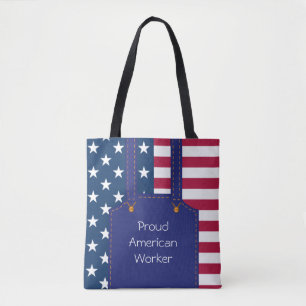 Patriotic Worker USA American Flag Customisable Tote Bag