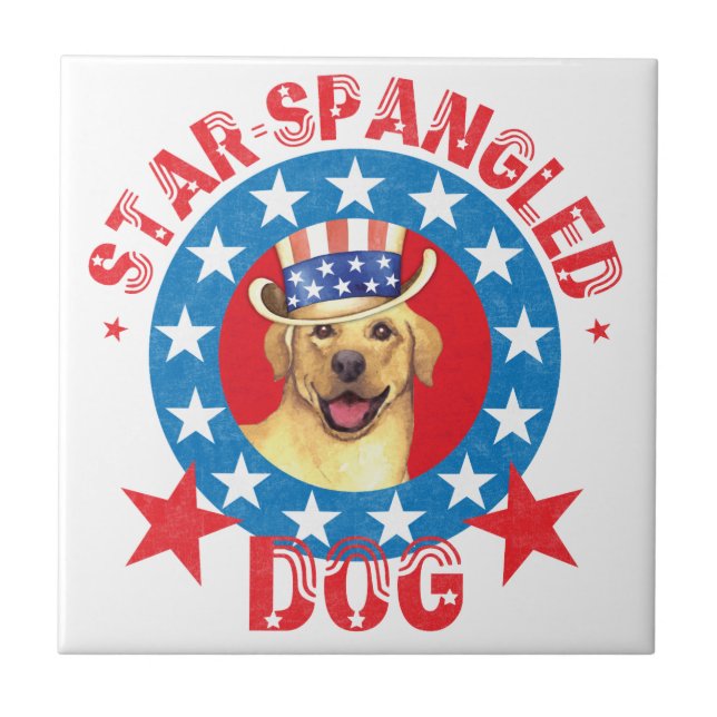 Patriotic Yellow Lab Ceramic Tile (Front)