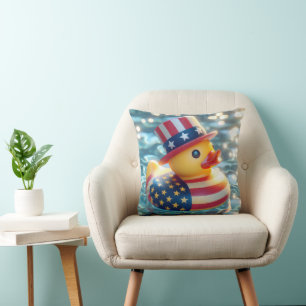 Patriotic Yellow Rubber Duck Cushion