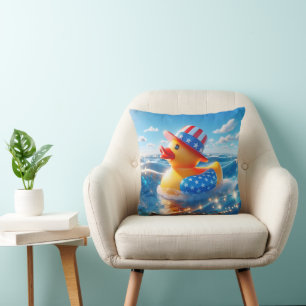 Patriotic Yellow Rubber Duck Cushion
