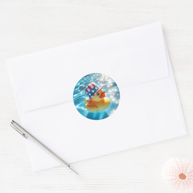 Patriotic Yellow Rubber Duck In Pool Classic Round Sticker (Envelope)