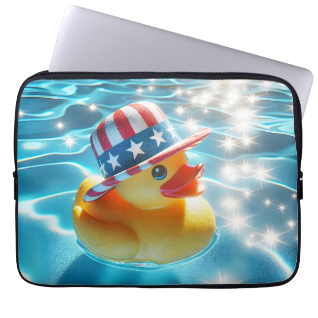 Patriotic Yellow Rubber Duck In Pool Laptop Sleeve (Front)