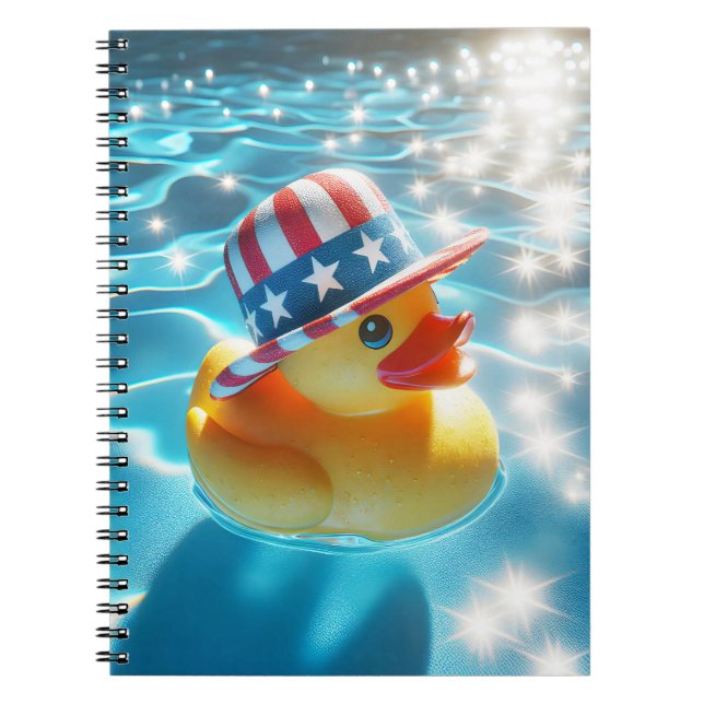 Patriotic Yellow Rubber Duck In Pool Notebook (Front)