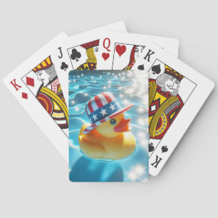 Patriotic Yellow Rubber Duck In Pool Playing Cards