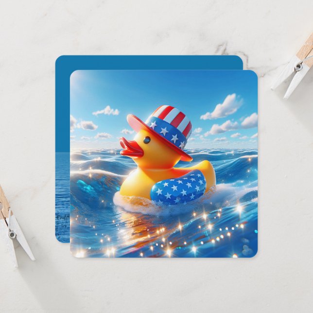 Patriotic Yellow Rubber Duck Party Invitation (Front/Back In Situ)