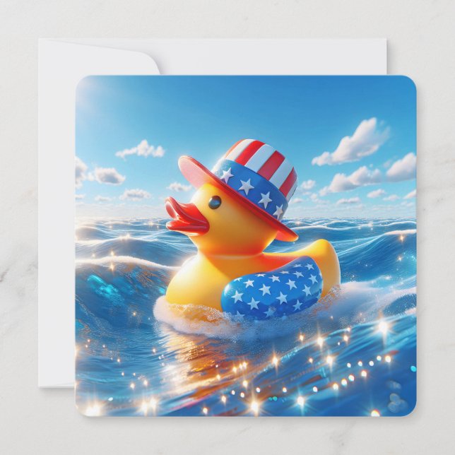 Patriotic Yellow Rubber Duck Party Invitation (Front)