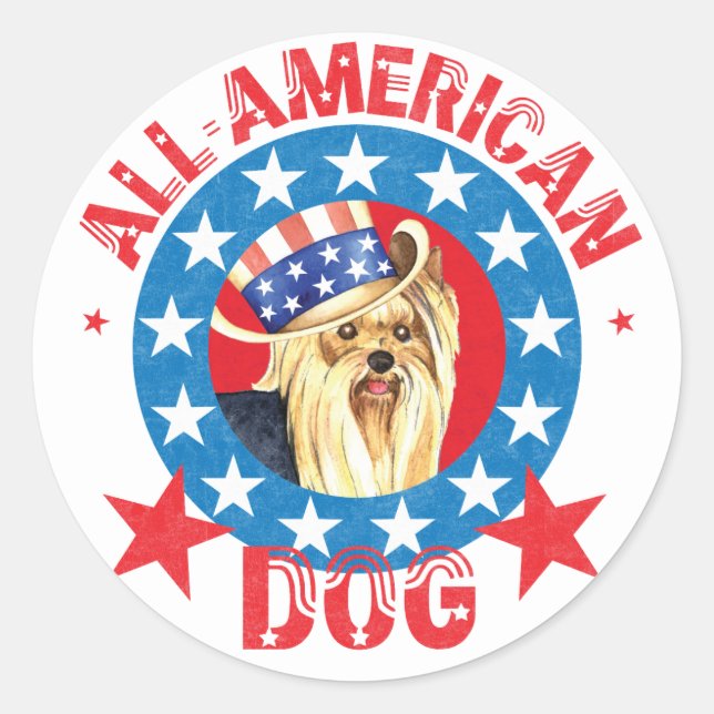 Patriotic Yorkie Classic Round Sticker (Front)