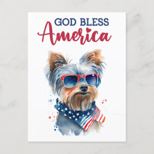 Patriotic Yorkie, God Bless America Postcard