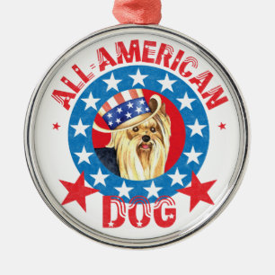 Patriotic Yorkie Metal Tree Decoration