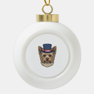Patriotic Yorkshire Terrier Vintage Ceramic Ball Christmas Ornament