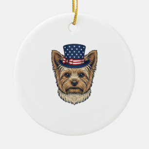 Patriotic Yorkshire Terrier Vintage Ceramic Ornament