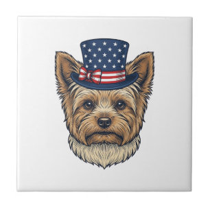Patriotic Yorkshire Terrier Vintage Ceramic Tile
