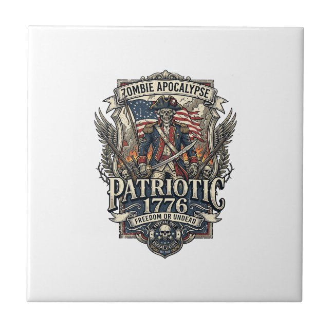 Patriotic Zombie Patriot General Zombie Apocalypse Ceramic Tile (Front)
