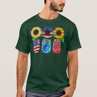 Patriotics Sunflower American Flag Celebrate 4th o T-Shirt