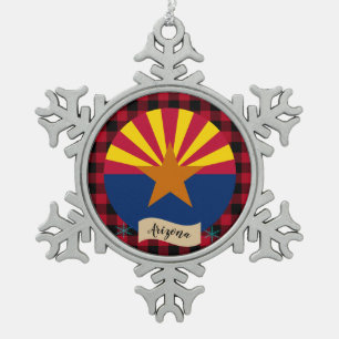 Patriots Arizona, buffalo plaid, Arizona Flag, USA Snowflake Pewter Christmas Ornament