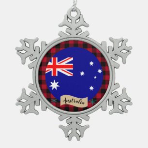 Patriots Australia, buffalo plaid, Australian Flag Snowflake Pewter Christmas Ornament