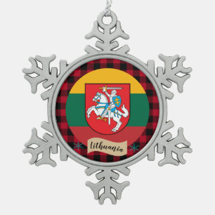 Patriots Lithuania, buffalo plaid, Lithuanian Flag Snowflake Pewter Christmas Ornament
