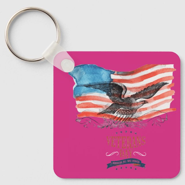 Patriots remembered magenta key ring (Front)