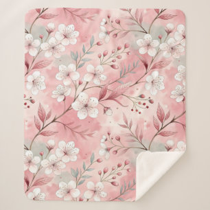 Patrón de flor sakura rosado sherpa blanket