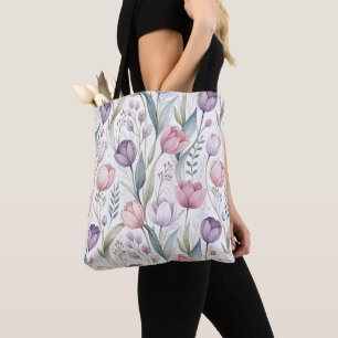 Patrón floral de tulipano escandinavo tote bag