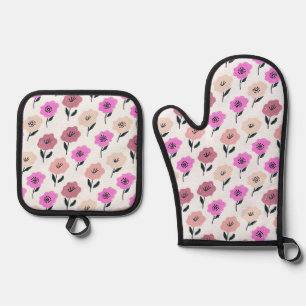 Patrón floral vibrante oven mitt & pot holder set