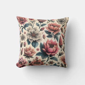 Patrón Floral Vintage de Grabado Botánico  Cushion