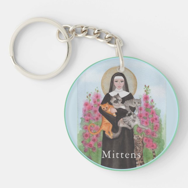 Patron St. of Cats Keychain Memorial Your Text (Front)
