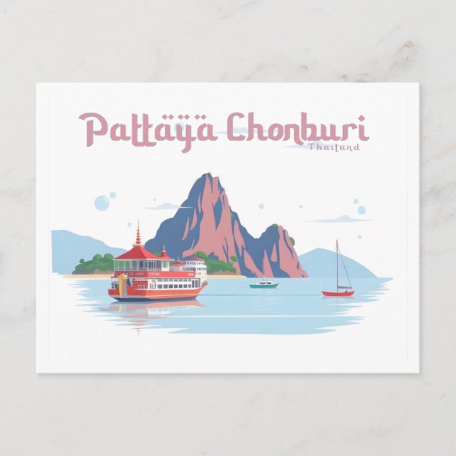 Pattaya Chonburi Thailand Pastel Travel Postcard (Front)