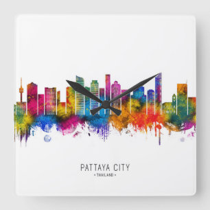 Pattaya City Thailand Skyline Square Wall Clock
